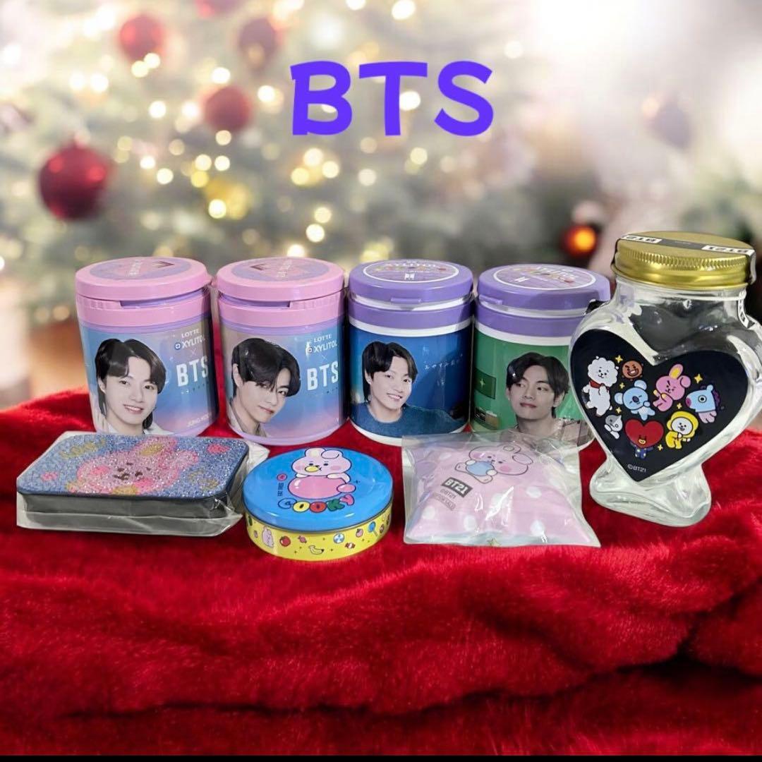 BTSキシリトールボトルグク&テテBT21ハート瓶BT21キラキラ缶8点セット