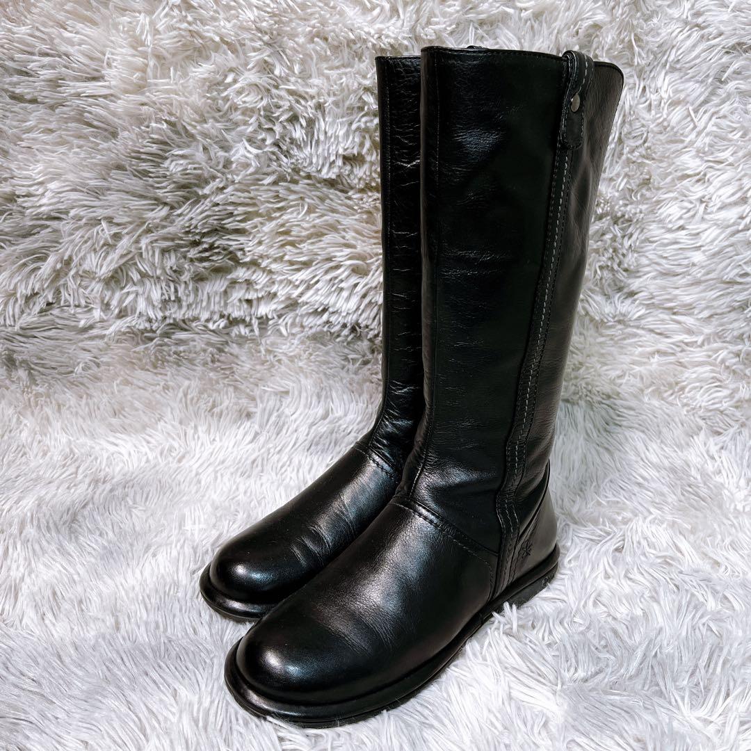 アシックス ペダラ ジーロ】ロングブーツ (23) レザー サイドジップ 黒