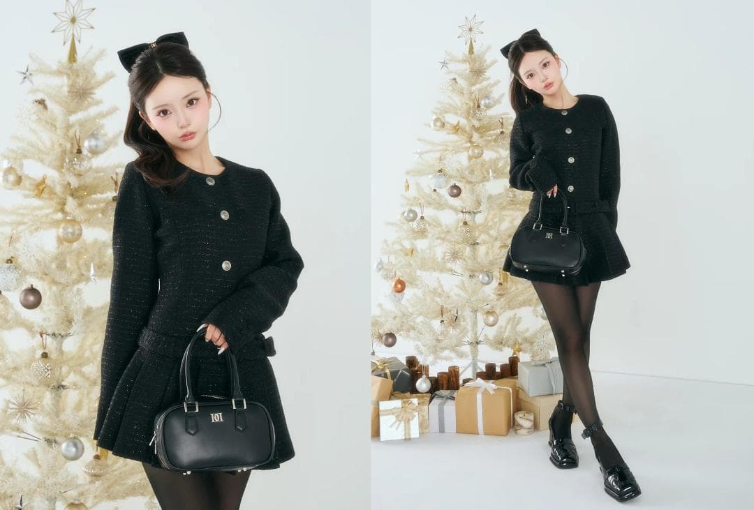 ダーリッチ darich ボックスプリーツツイードミニワンピース BRD F