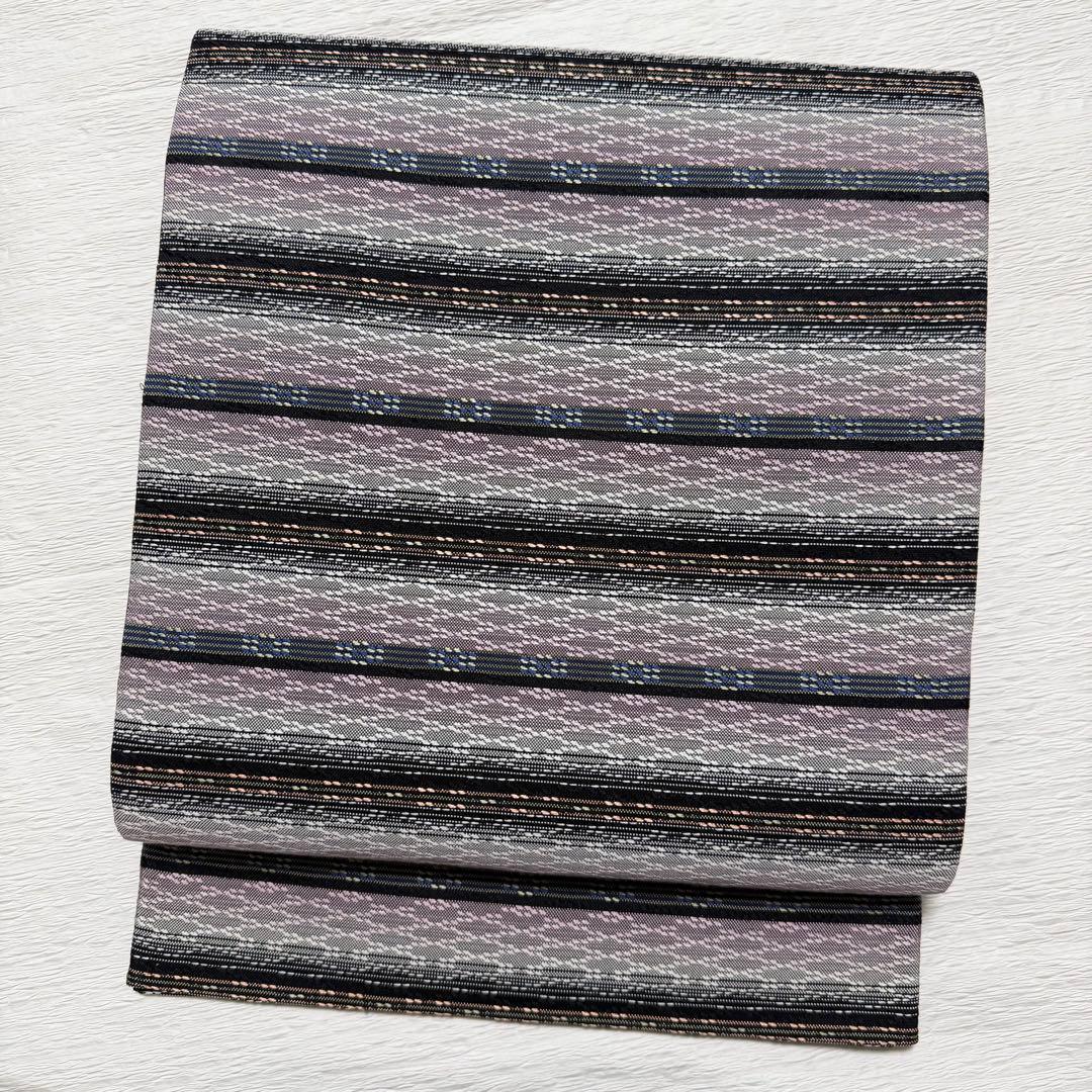 m-61 花織 袋帯 正絹 六通 美品 袋帯 美品 秀品 六通 正絹 袋帯 秀品 草花 鳥 金銀糸 箔