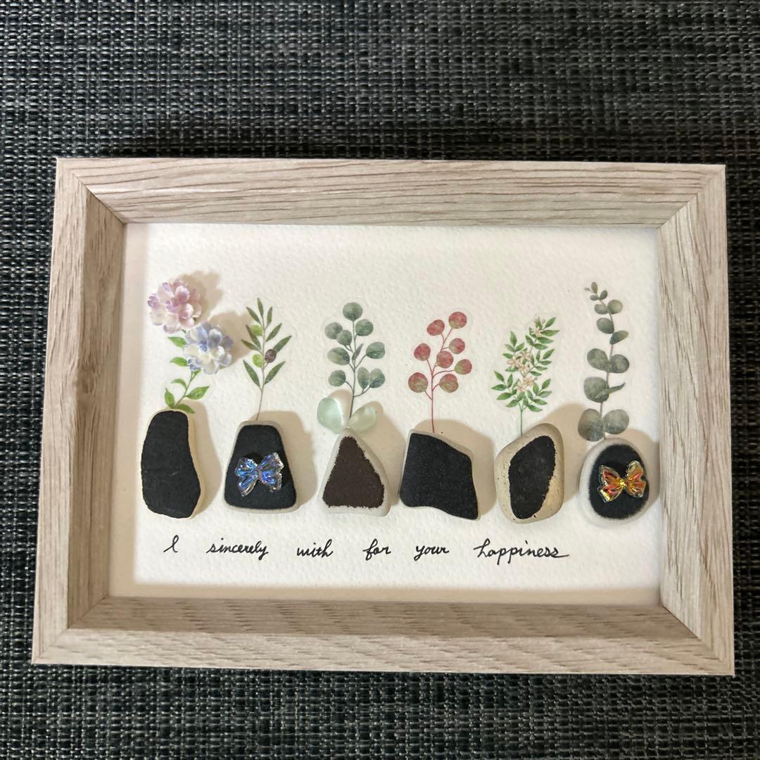 シーグラスアート 観葉植物＆flower♡ボタニカル風 モノトーン - メルカリ