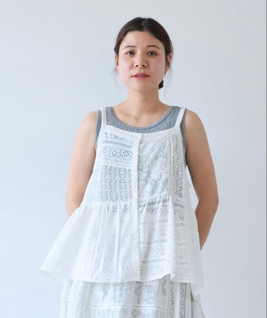 △indiaパッチワークレース キャミビスチェ AMBIDEX Store ○indiaパッチワークレース キャミビスチェ(F シロ): yuni