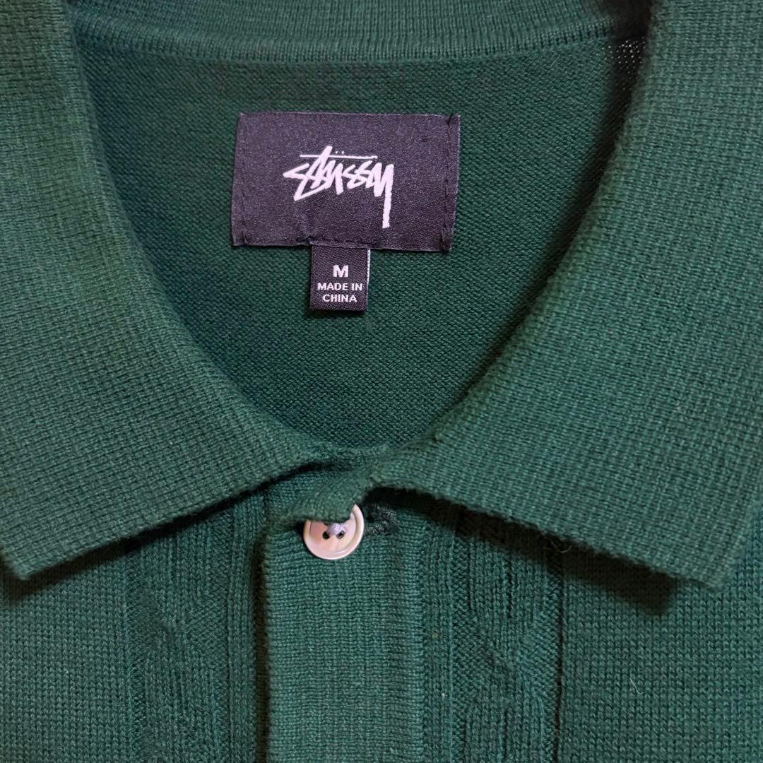 stussy ケーブルニットポロ セーター グリーン - メルカリ