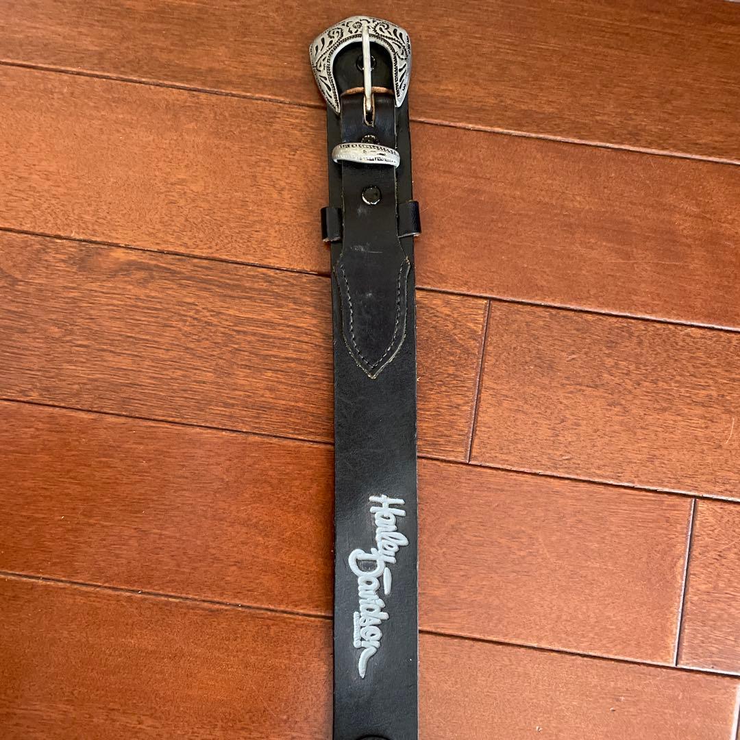 Harley Davidson 黒レザーベルト 装飾バックル中央白色はへび皮値下