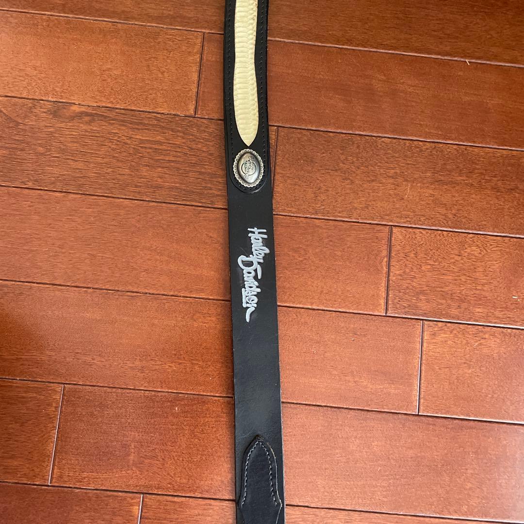 Harley Davidson 黒レザーベルト 装飾バックル中央白色はへび皮値下