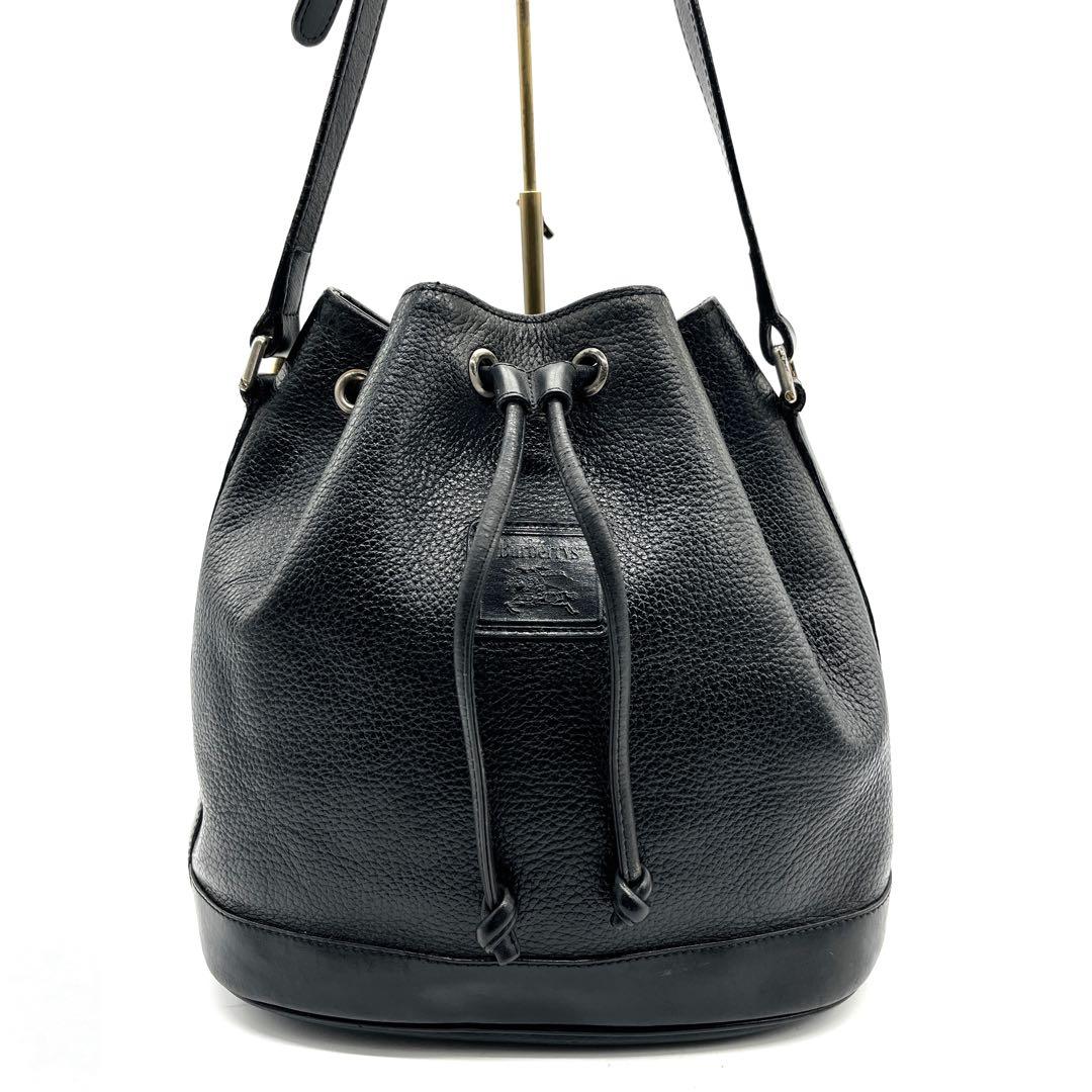 90s 美品】バーバリー 巾着 レザー ホースロゴ ブラック ショルダー