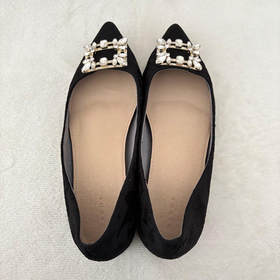 RANDA ビジューパーツ フラットパンプス ポインテッドトゥ 23.5cm