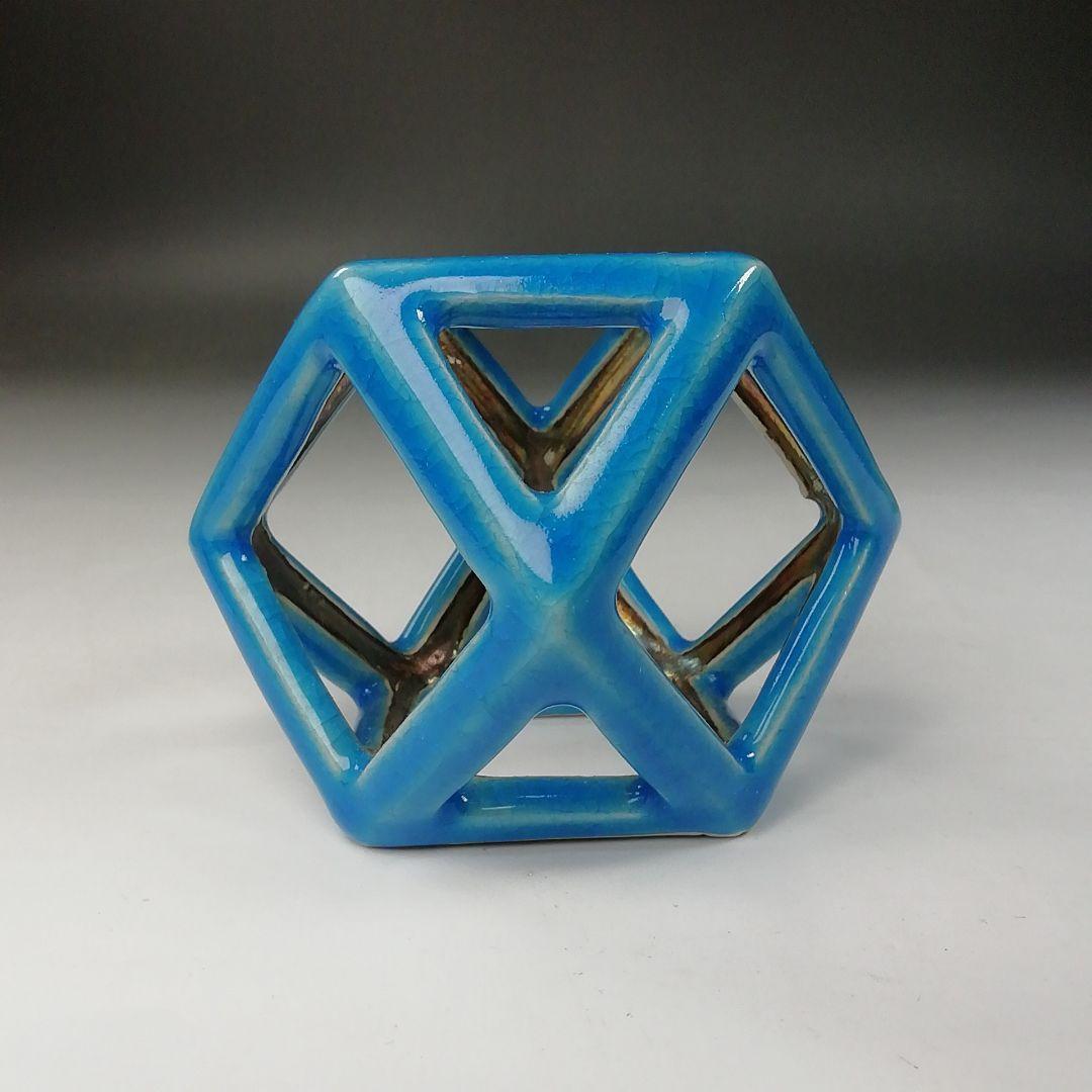 T752 蓋置 『浅黄交趾 銀彩切子』『平安 手塚桐鳳』 共箱 茶道具