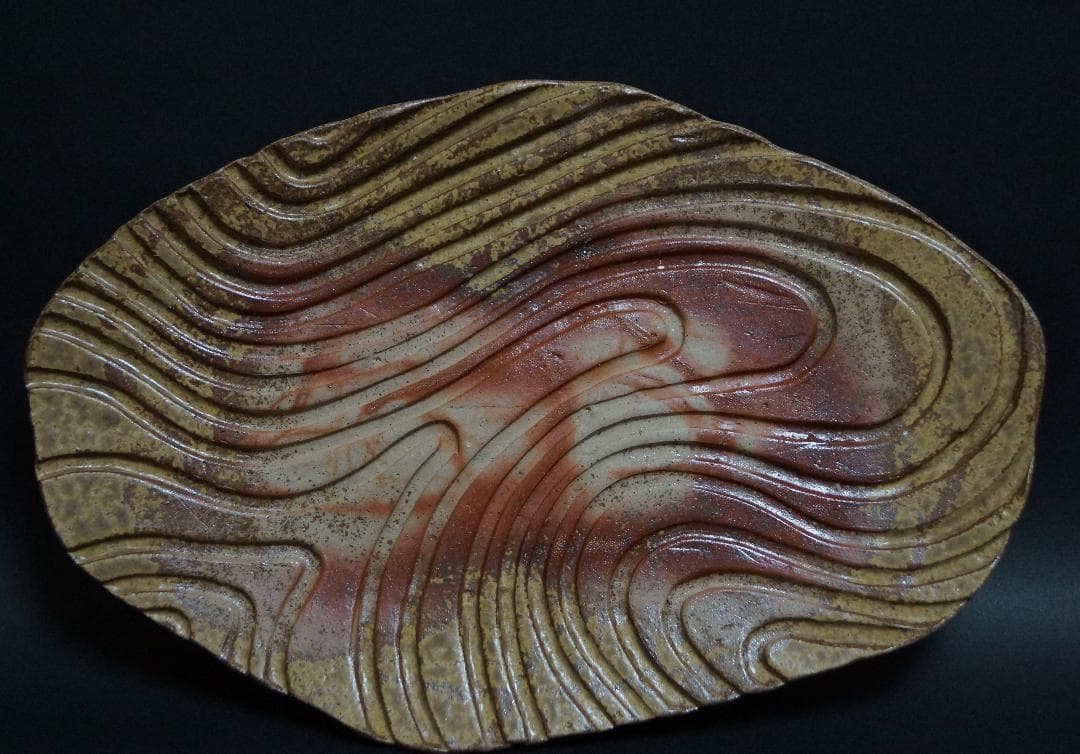 茶道具 備前焼 小西陶古造 雰囲気ある 窯変板目皿 懐石料理 茶事☆美品