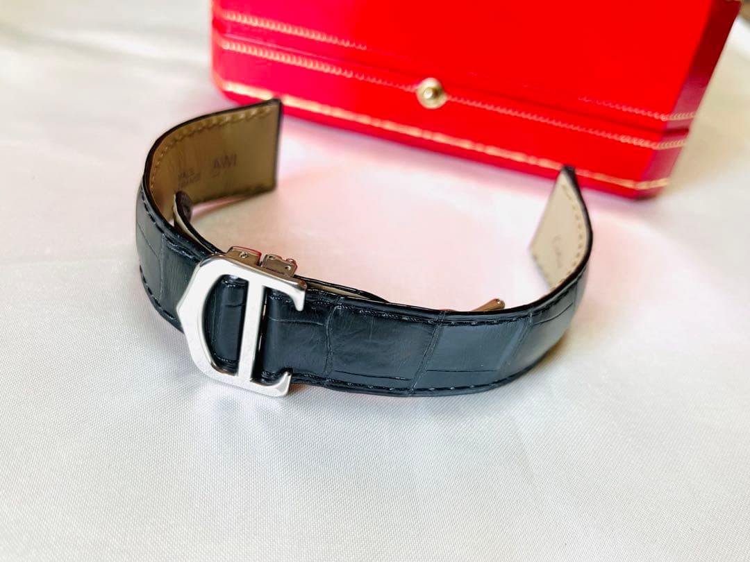 ☆美品☆ カルティエ 純正 Dバックル クロコ ストラップ 付 カルティエ Cartier ブラック クロコダイル 腕時計パーツ 純正 クロコ