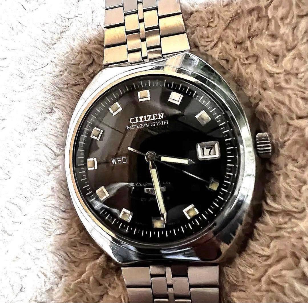 最安値 極上品 美品稼働1968年代物 希少ビンテージ時計ブラックcustom7