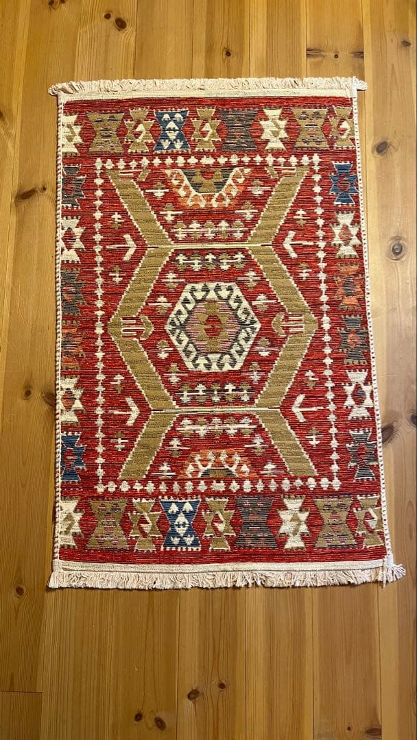 アルバニア産　90×57.5cm トライバルラグ　キリム　新品