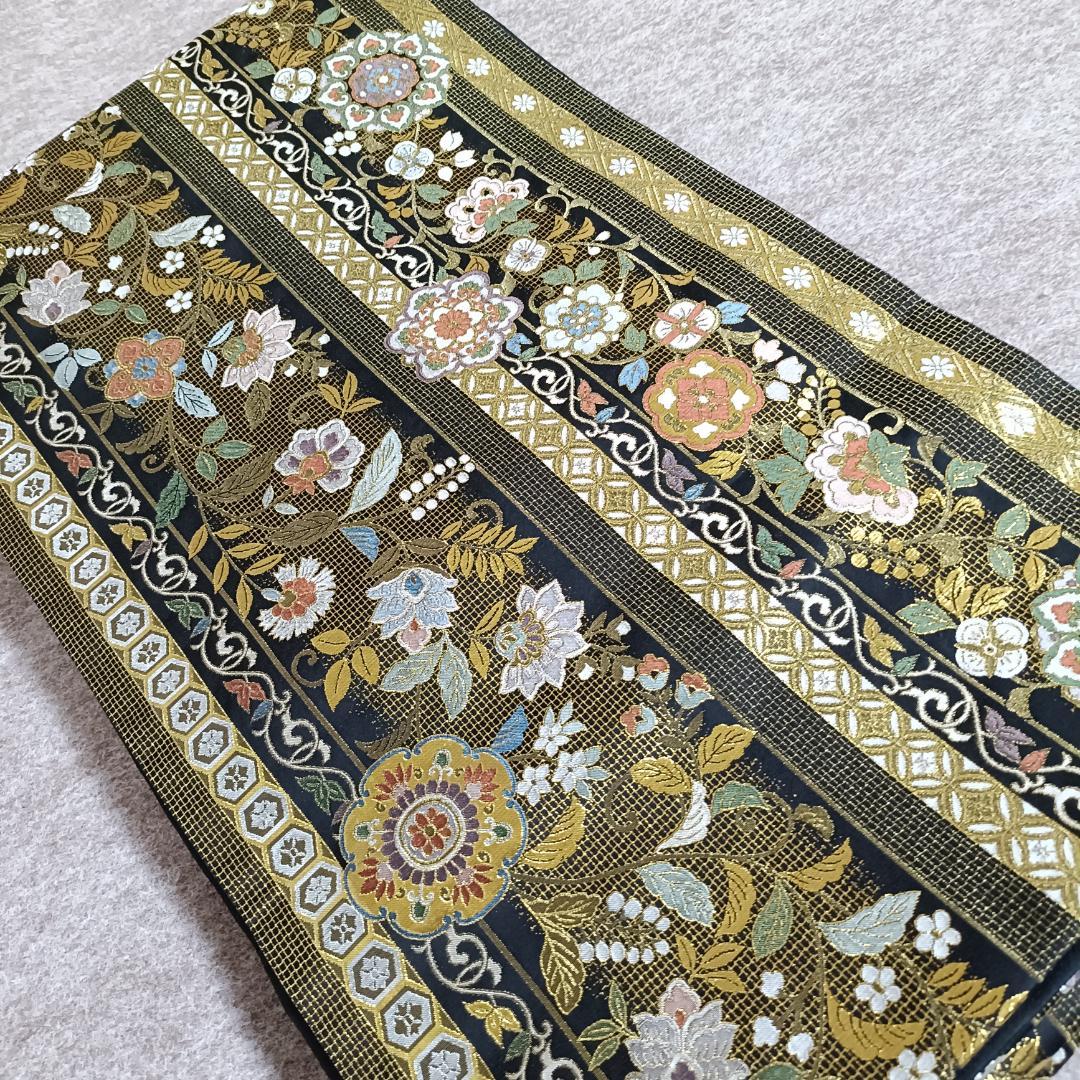 ◇1016◇全通柄 袋帯 本金箔超極細織錦 唐渡花鳥全通 西陣織 正絹 着物