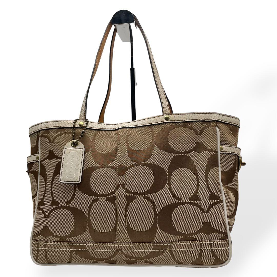 極美品 COACH コーチ トートバッグ シグネチャー ベージュ キャンバス