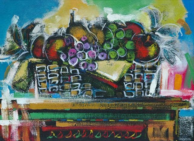 油絵 菅家令子 絵 絵画 インテリア 額付(黒) uF6-120109 静物果物