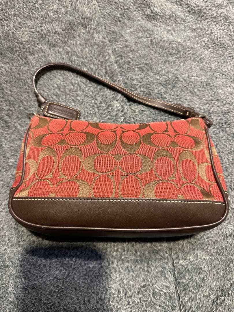 COACHコーチ　アクセサリーポーチ　ハンドバッグ　キャンバス 赤 茶 希少カラー】COACH コーチ アクセサリーポーチ ハンドバッグ ワン