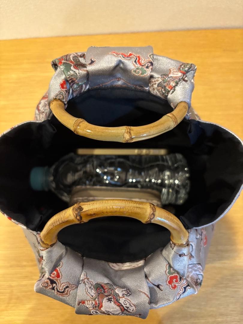 和装バック 着物バック 金蘭生地・風神雷神（グレー）卒業入学結婚