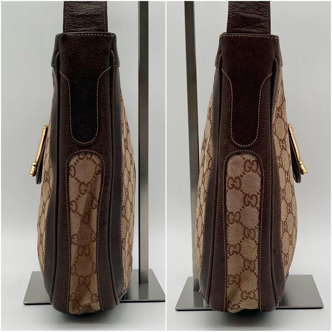 希少 GUCCI ショルダーバッグ GG キャンバス ブーツ金具 ブラウン