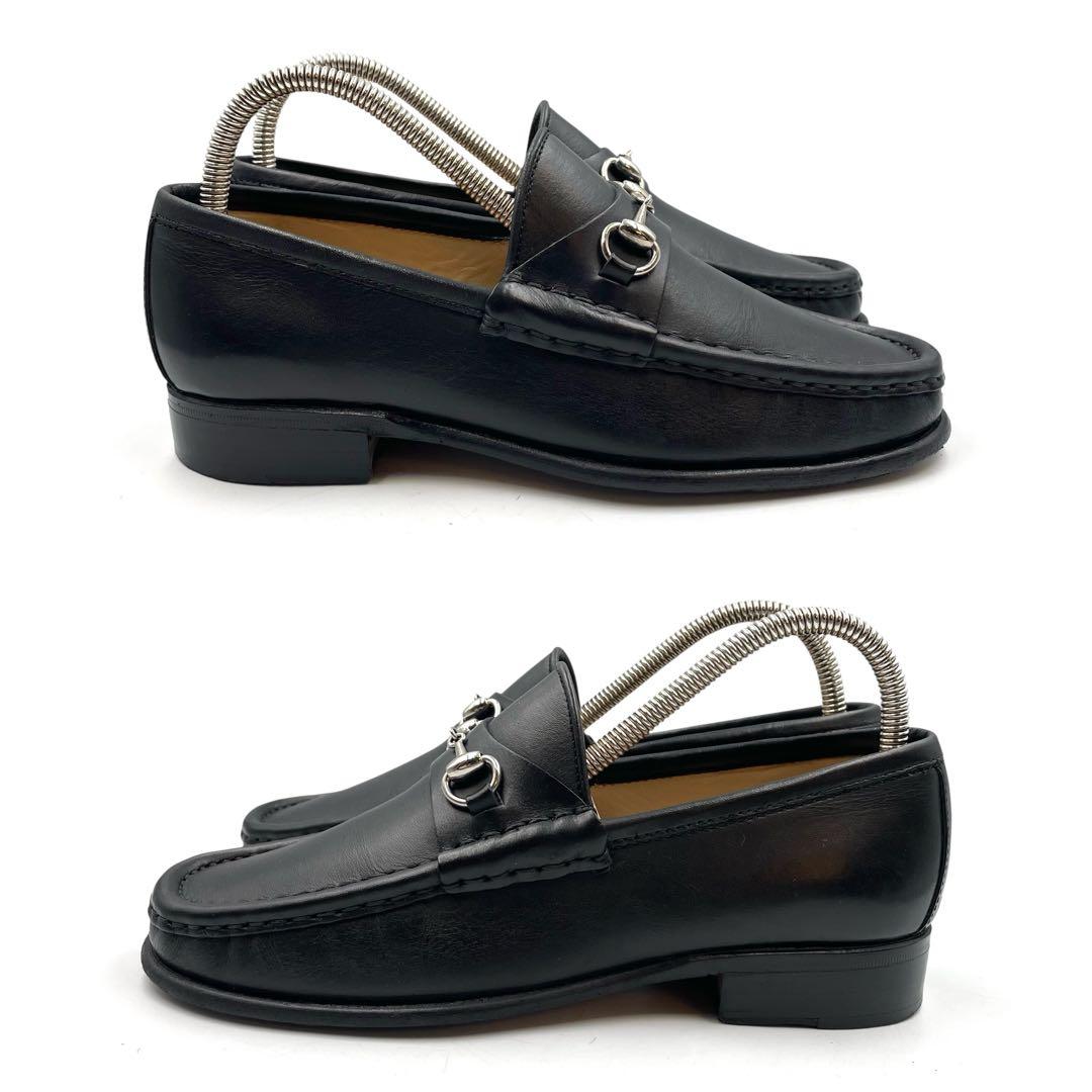 《超美品》グッチ ホース ビット ローファー シルバー金具 黒系 34 1/2