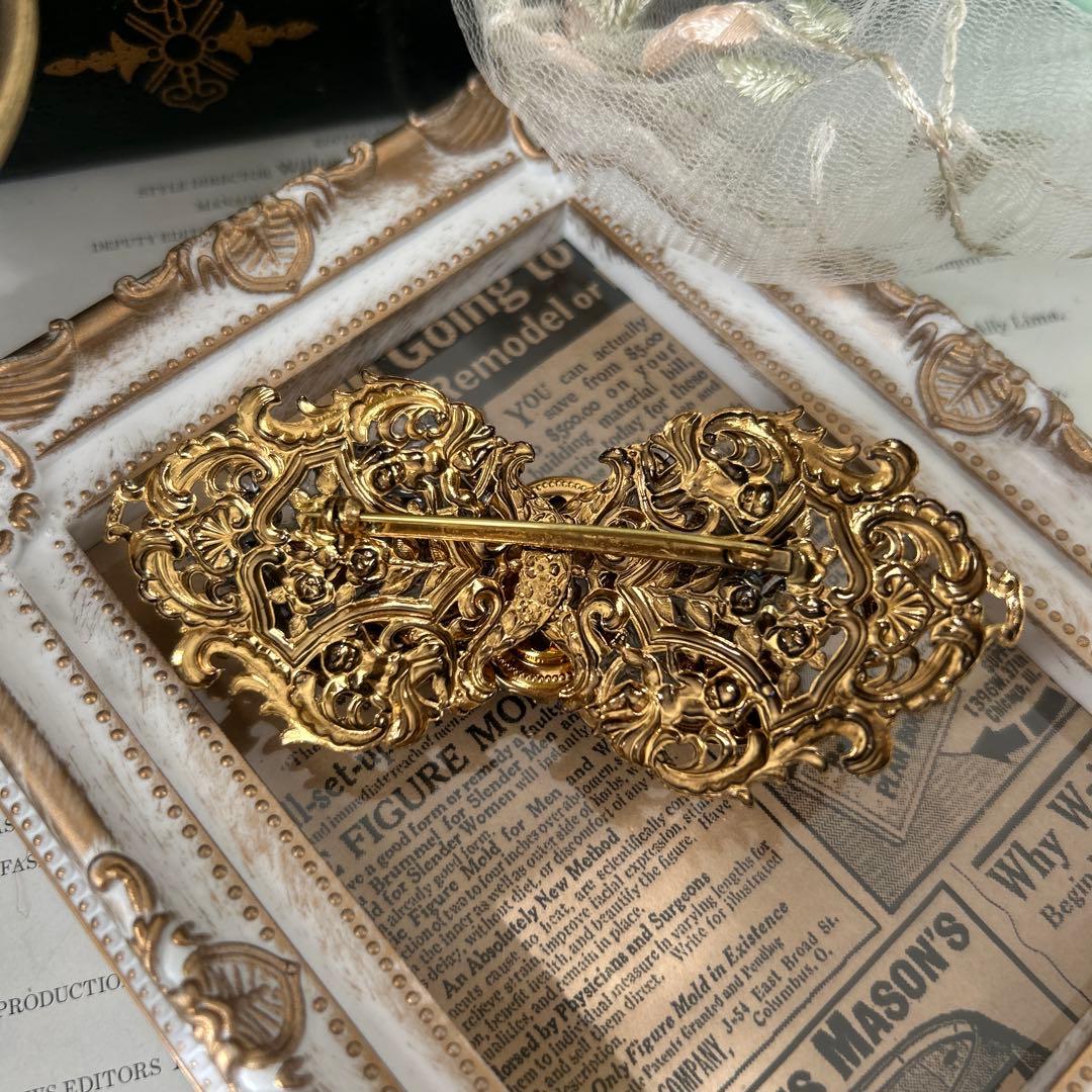 W.GERMANY西ドイツ製ヴィンテージブローチ リボン型 アメジスト 紫