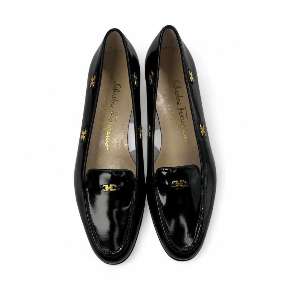 美品 フェラガモ ガンチーニ フラットシューズ 黒 6.5C 約24cm