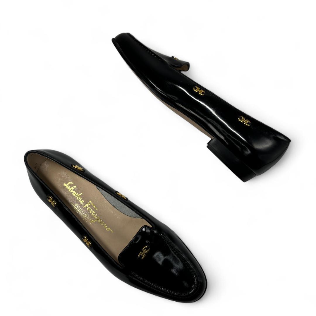 美品 フェラガモ ガンチーニ フラットシューズ 黒 6.5C 約24cm