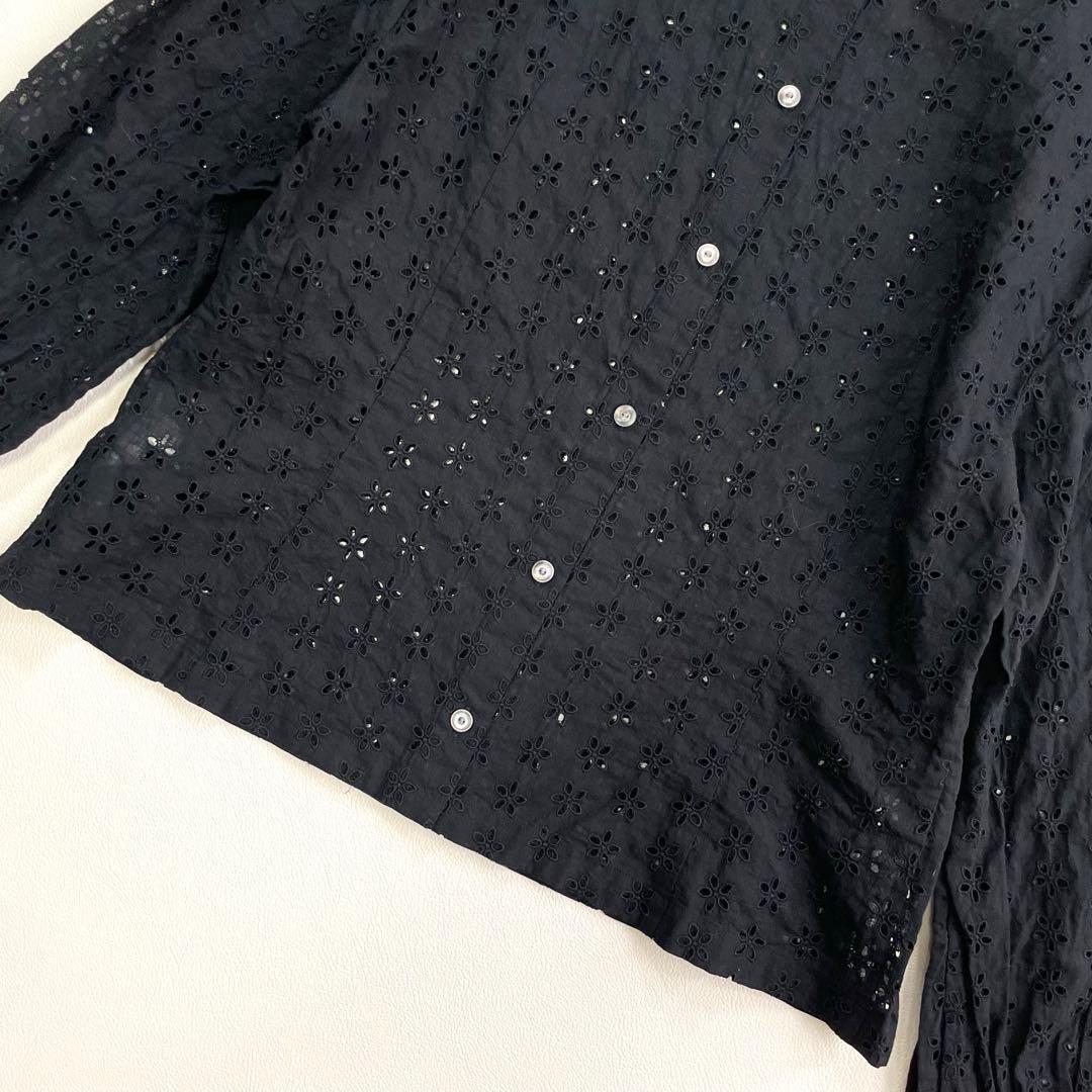 6325【美品】45R カットワークブラウス 度甘平カットワークブラウス 黒