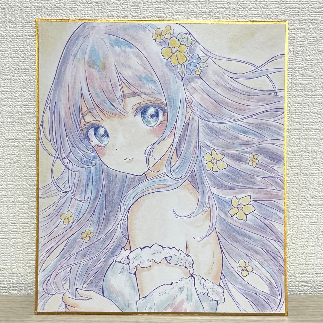 手描きイラスト オリジナル 水彩イラスト 花と女の子01 - メルカリ