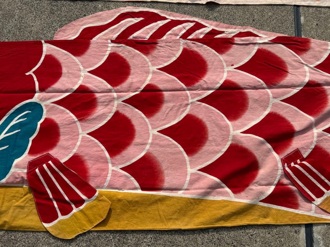 古布 木綿 鯉のぼり 赤 2点 4m 2.7m こいのぼりリメイク素材