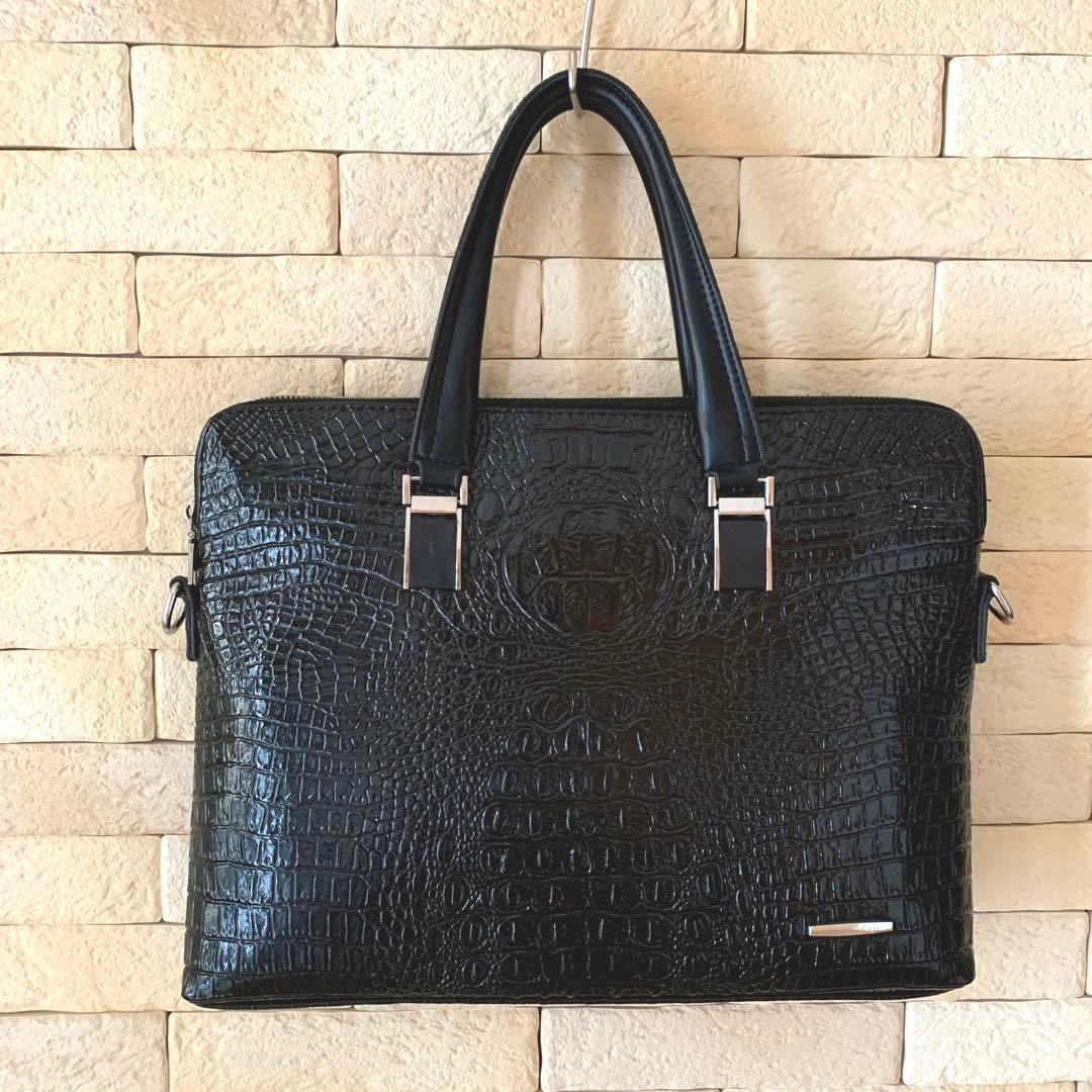 DILANGEYU ビジネスバッグ 2way クロコ型押し本革 A4可 - メルカリ