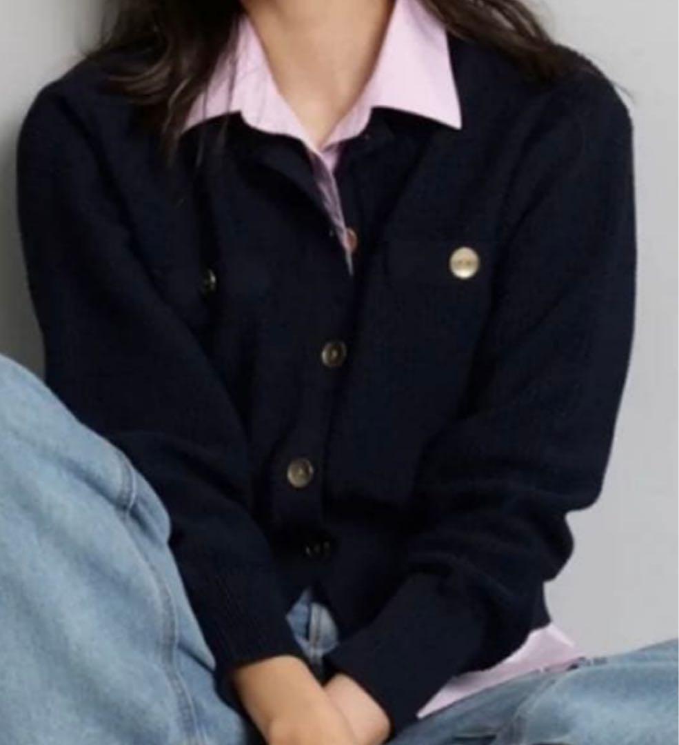 新品 ジャスグリッティー JUSGLITTY 衿付きカノコカーデガン Mネイビー