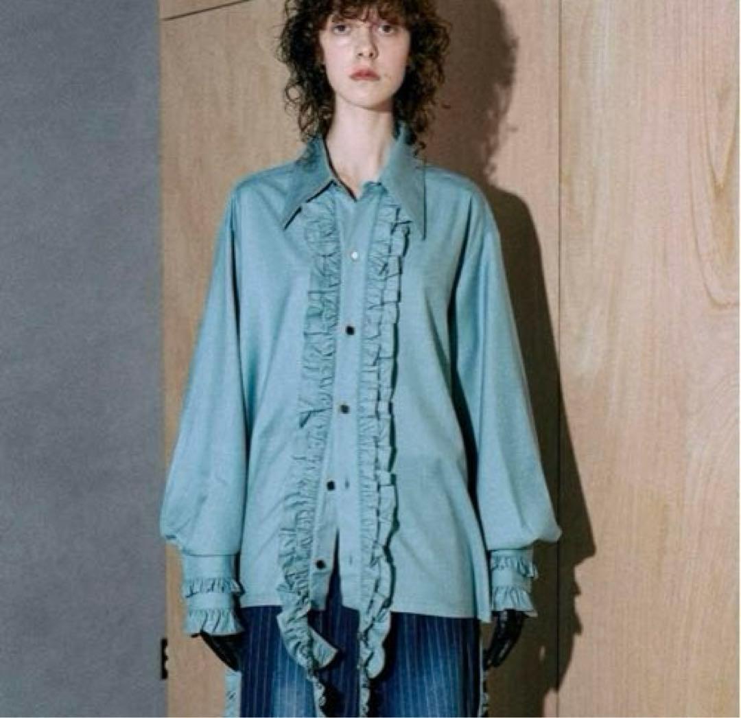 ばぶるす様専用seyto サイズ1 ロングフリルビックカラーシャツ ブルー