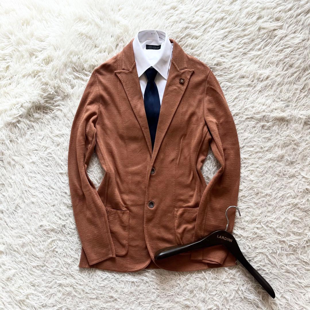 <美品>LARDINI オレンジ コットン ニットジャケット サイズＭ ラルディーニ / LARDINI / ニット ジャケット / 細身型 / コットン
