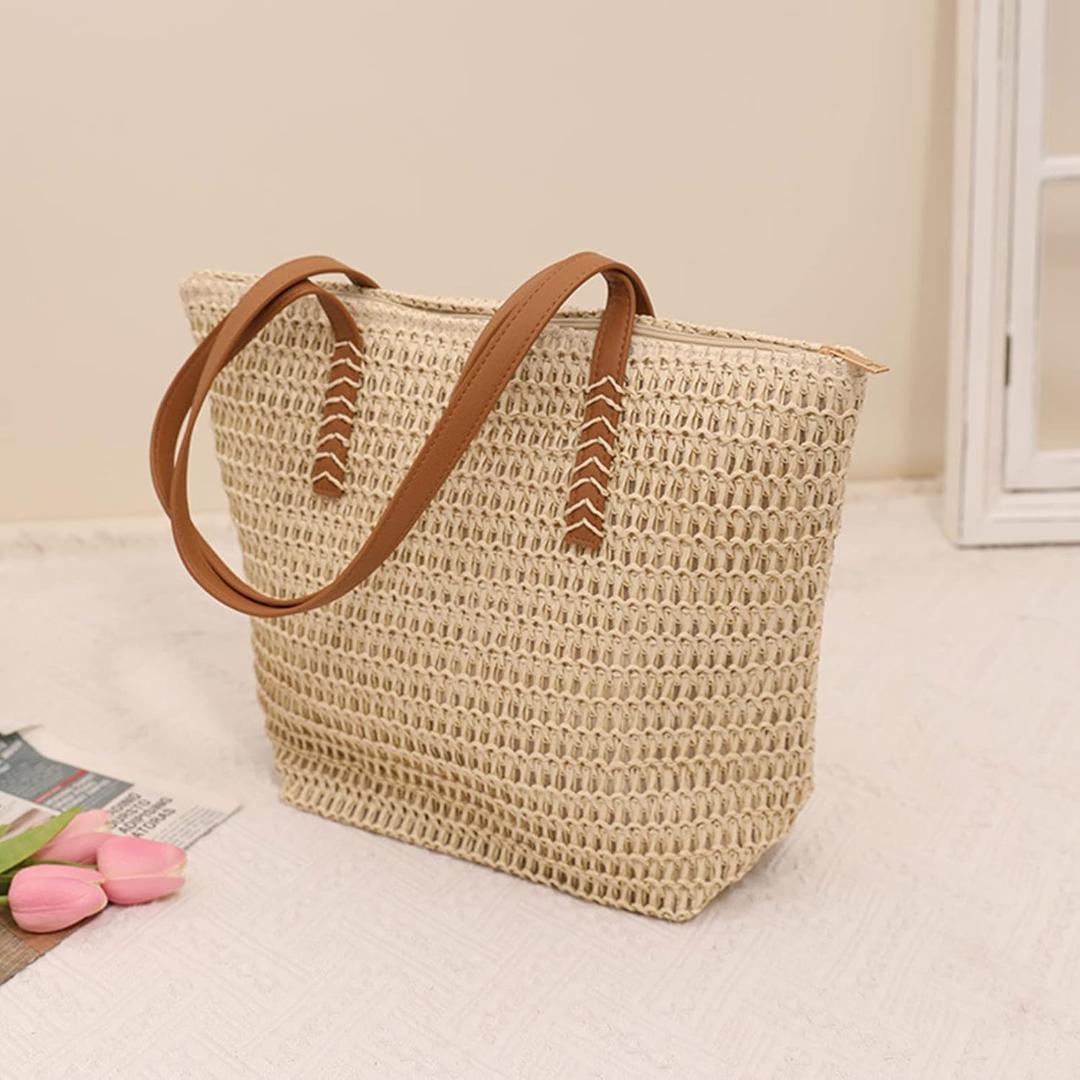 ストローバック ベージュ トートバッグ 大容量 トートバッグ 大容量