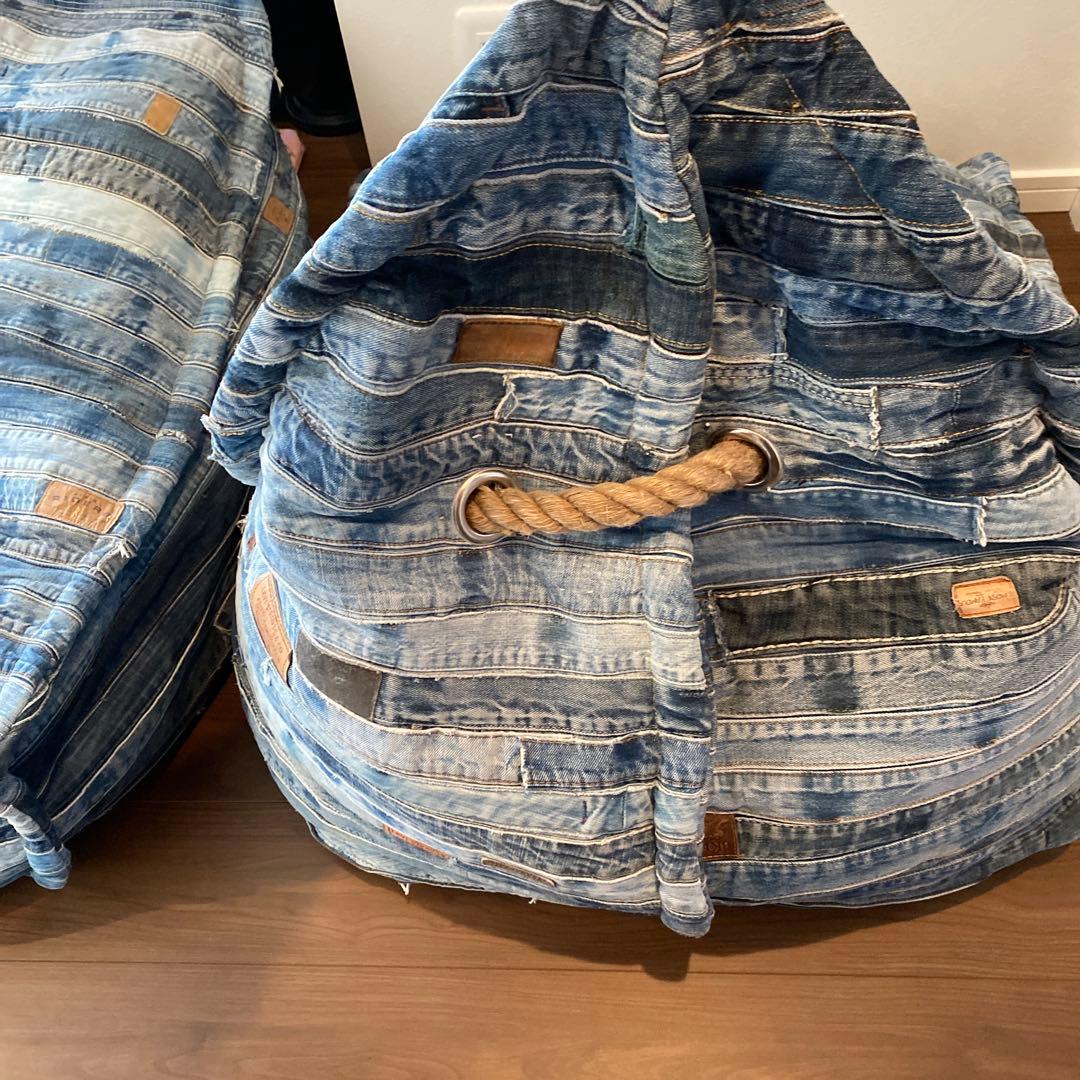 デニム生地 ビーズクッション 2つセット ソファー パッチワーク - メルカリ