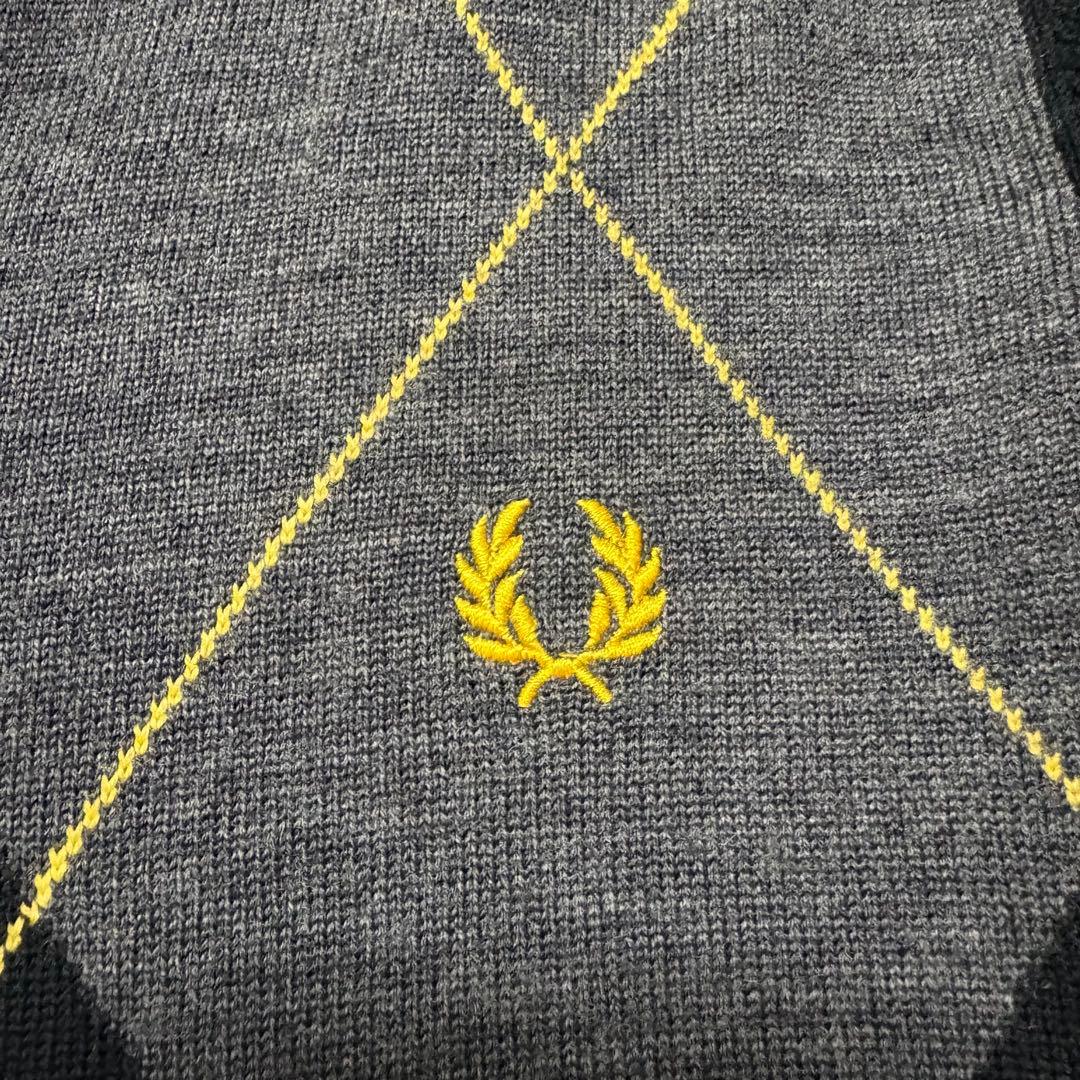 未着用 フレッドペリー メリノウール ニット アーガイル 黒色 月桂樹