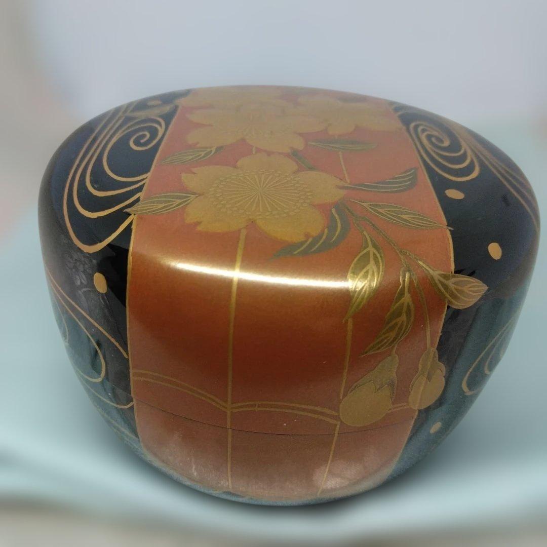 金彩花筏蒔絵 平棗 山中塗 倉山直彦作 共箱 茶道具