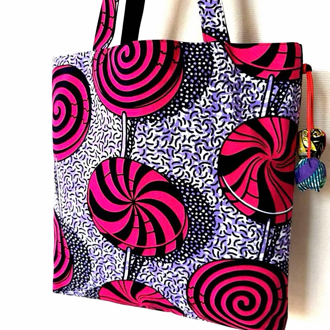 ◇ハンドメイド✂️ ◇キャンディ柄アフリカ布◇大きめトートバッグ