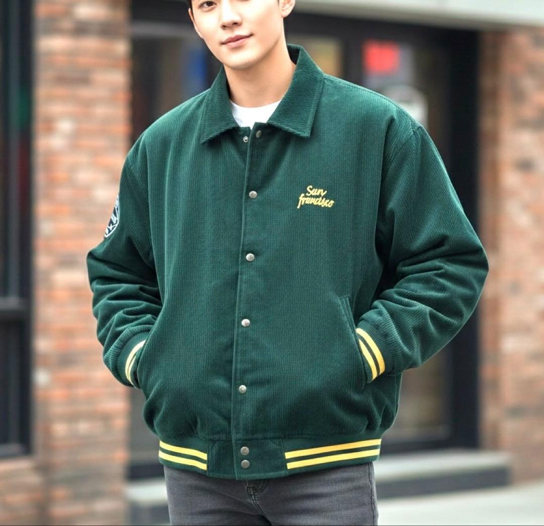 極美品】チャオパニック コーデュロイスタジャン 刺繍ロゴ 深緑 M