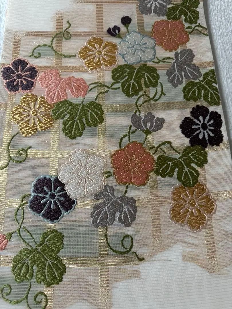 1万円お値引き【新品・未使用】西陣 河合美術織物 唐織 紗の袋帯 夕顔