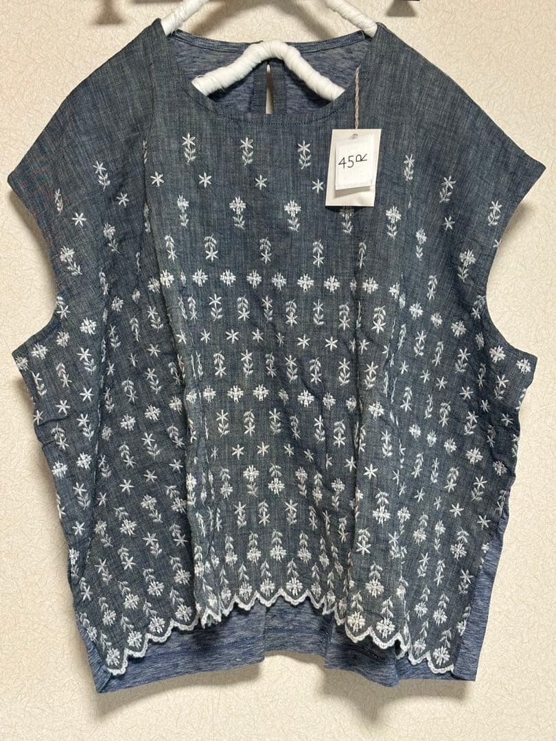 45R ハケ目 カットワーク×天竺Mキャミ インディゴ フリーサイズ未使用