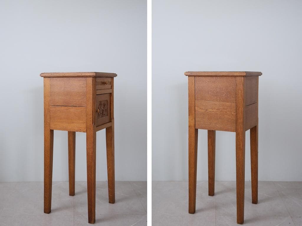 フランスアンティーク木製*大理石キャビネット/ナイトテーブル机(90-143-5