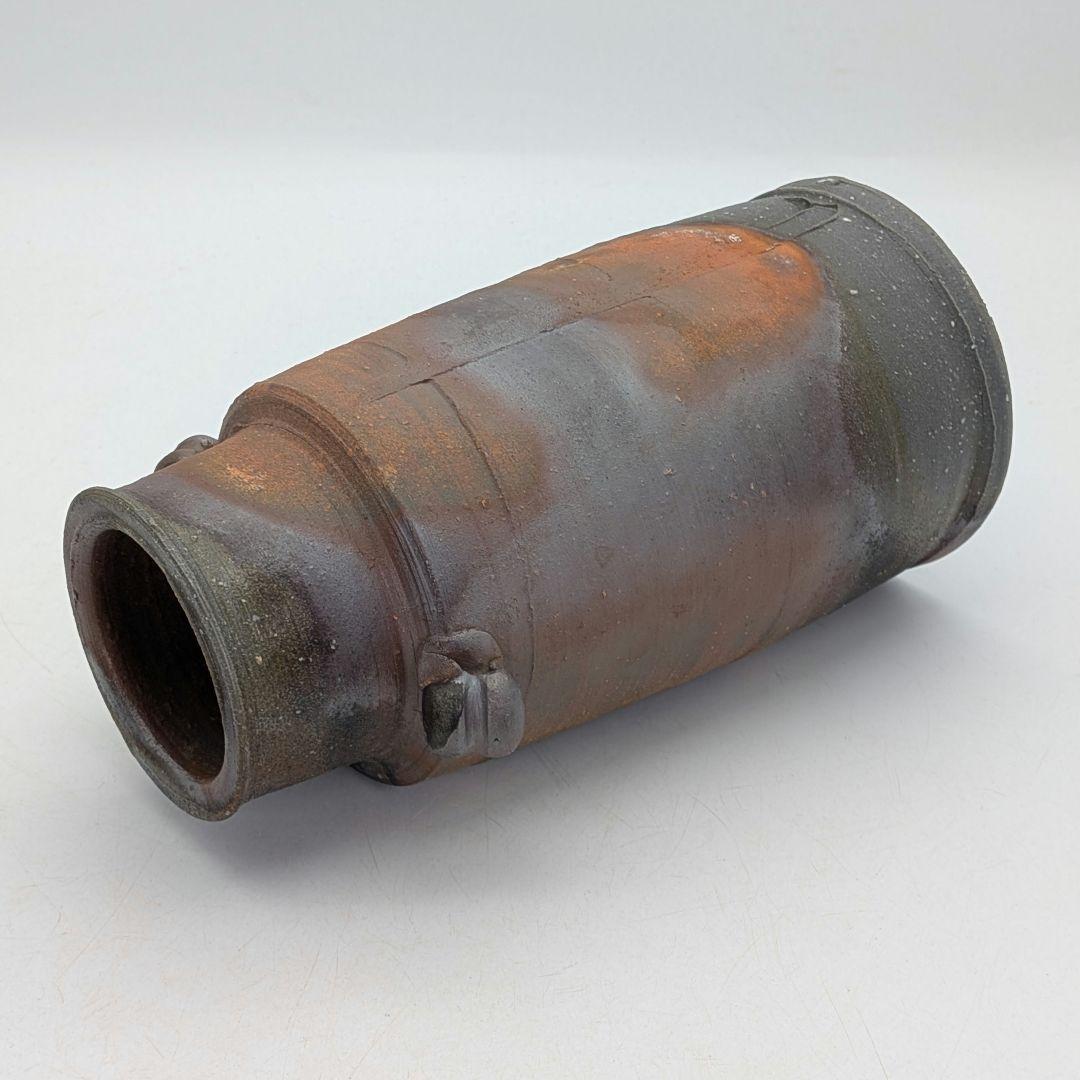 安井徹 備前焼 耳付窯変花入 共箱共布栞 花器 フラワーベース 花瓶 花生 置物