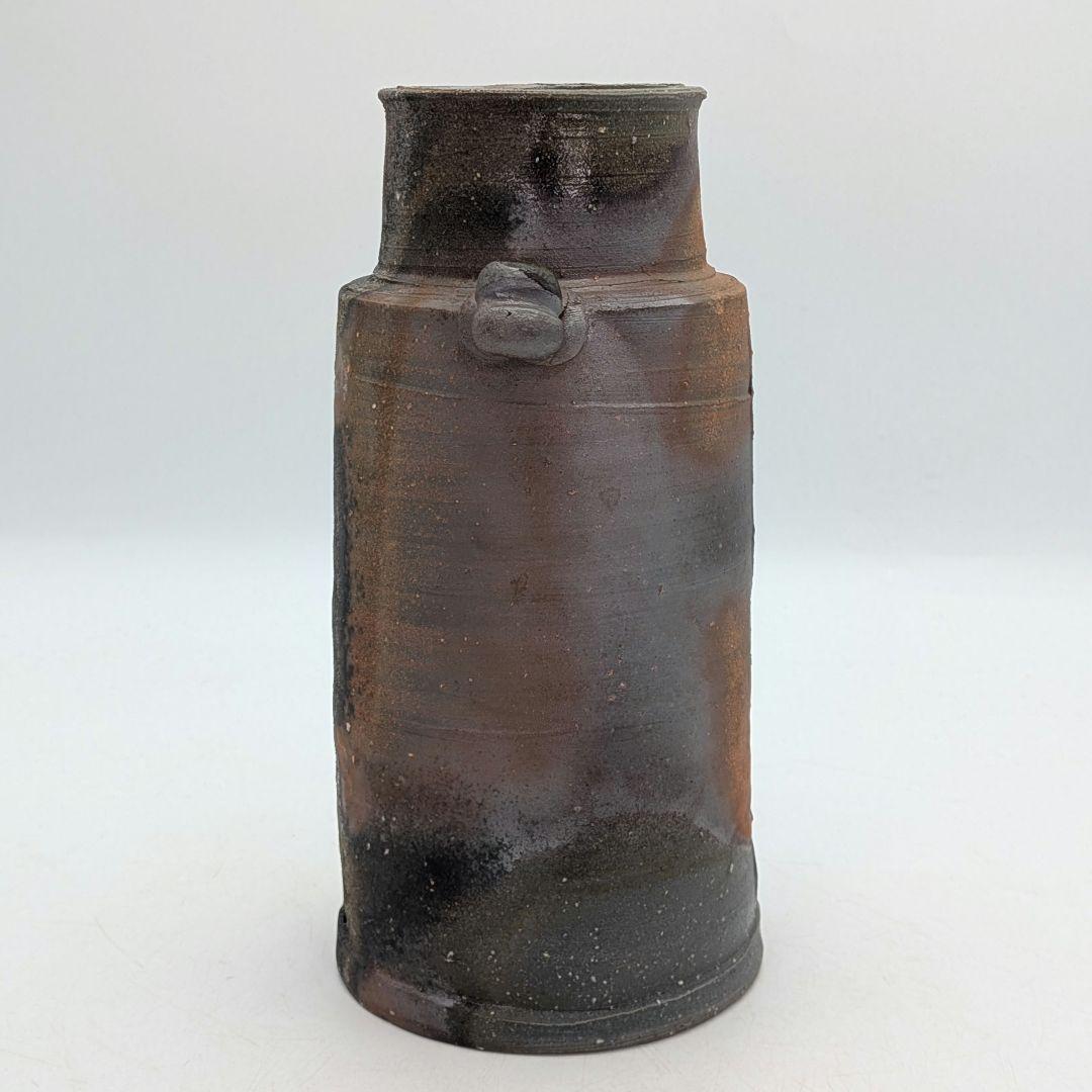 安井徹 備前焼 耳付窯変花入 共箱共布栞 花器 フラワーベース 花瓶 花生 置物