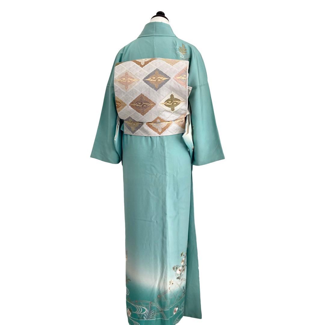 ☆淡い水浅葱色 身丈157 刺繍 訪問着 着物 NO44 - メルカリ