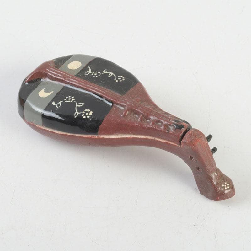 茶道具 横山朝陽作 陶器製 呉須絵 琵琶香合 干支巳 共箱 V 9346