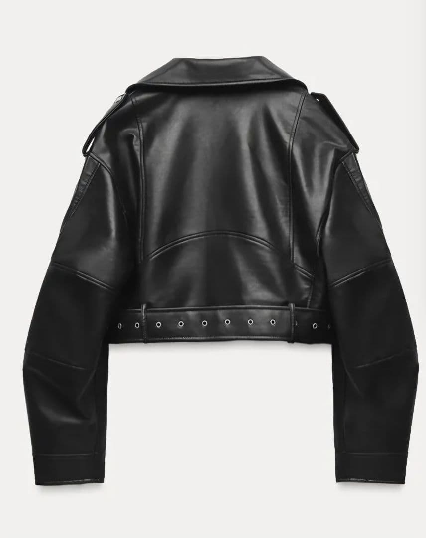 ZARA ザラ フェイクレザークロップド ライダース ジャケット 黒 L