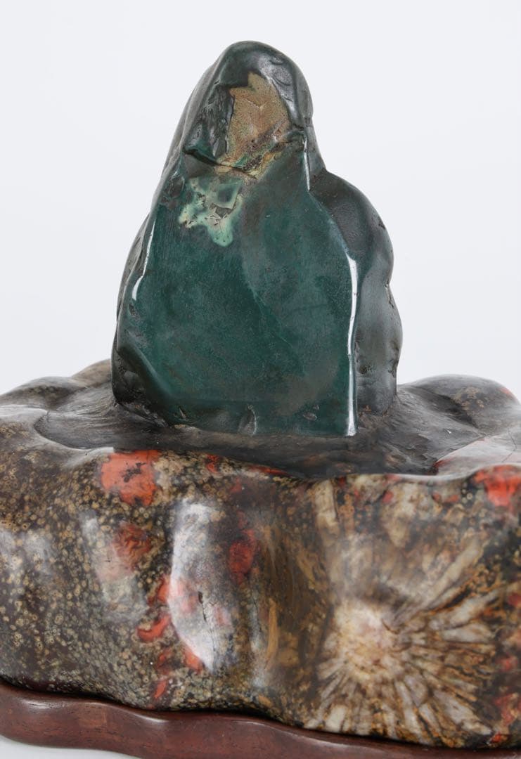 米*郎様 岐阜県 根尾川 菊花石 景石 寄石作品 観音　台座 共箱付 1.8kg