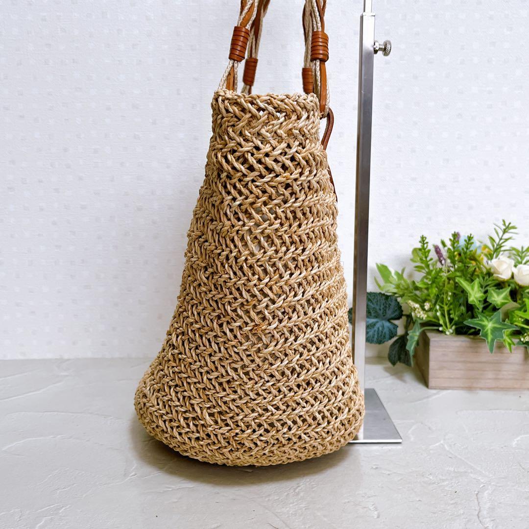 genten ゲンテン】かごバッグ ラッコルタ ラフィア編み レザー 極美品