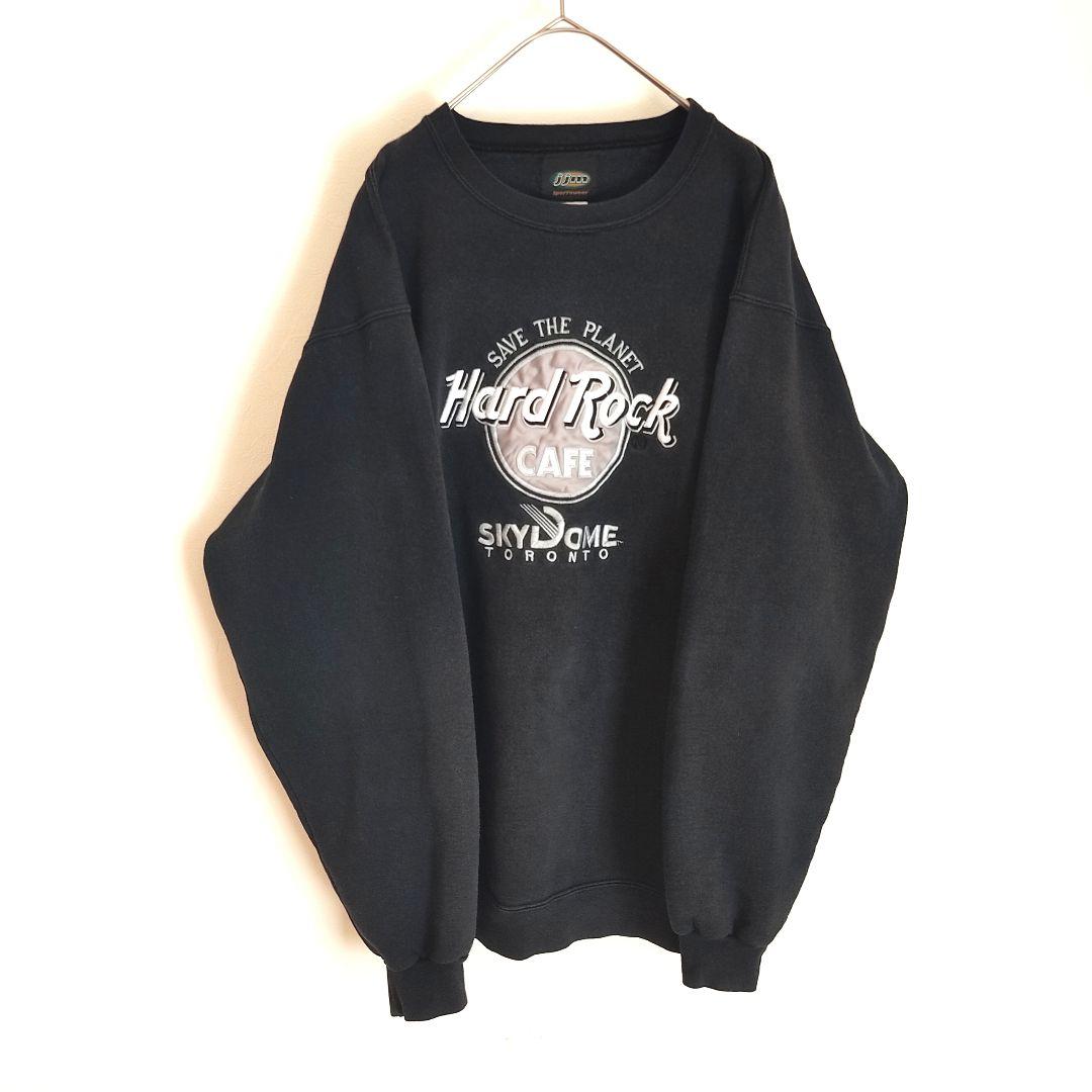 ハードロックカフェ 黒銀刺繍 スウェット トレーナー M カナダ 90s